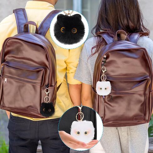 2pcs لطيف القط أفخم سلسلة مفاتيح بوم بوم keychain السلسلة المفتاحية المحشوة بسلسلة مفاتيح الحيوانات كاواي مضحك هدايا لعيد ميلاد عيد الحب عيد الحب (أبيض أسود) in Saudi Arabia
