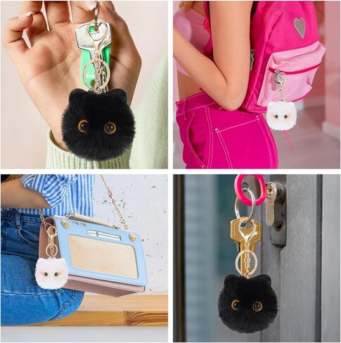 2pcs لطيف القط أفخم سلسلة مفاتيح بوم بوم keychain السلسلة المفتاحية المحشوة بسلسلة مفاتيح الحيوانات كاواي مضحك هدايا لعيد ميلاد عيد الحب عيد الحب (أبيض أسود) in Saudi Arabia