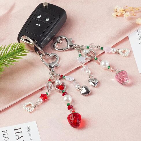Cute Strawberry Keychain,Y2K Accessories, Kawaii Flower Bag Charms for Women in Saudi Arabia