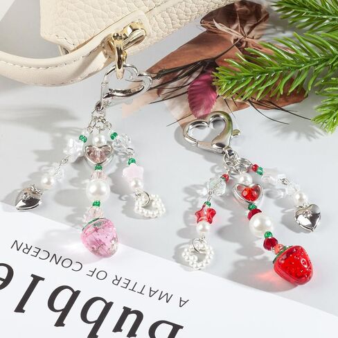 Cute Strawberry Keychain,Y2K Accessories, Kawaii Flower Bag Charms for Women in Saudi Arabia
