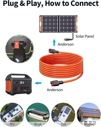 Solar Connector to DC 8mm Adapter Cable, 2M 6FT 12AWG+14AWG Solar Cable with DC8020/7909 for Jackery Explorer 160 240 500 1000 GZ Yeti BLUETTI Portable Power Station, Solar Generator, Solar Panel in Kuwait