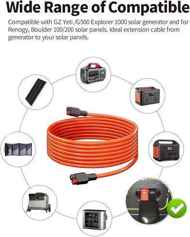 Solar Connector to DC 8mm Adapter Cable, 2M 6FT 12AWG+14AWG Solar Cable with DC8020/7909 for Jackery Explorer 160 240 500 1000 GZ Yeti BLUETTI Portable Power Station, Solar Generator, Solar Panel in Kuwait