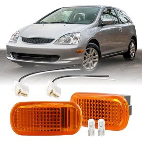 USR 01-05 EM2/ES Side Marker Light-مصابيح Fender (يسار + يمين)-متوافقة مع 2001-2005 Honda Civic/02-06 Acura Integra/RSX جميع الطرز (JDM Frosted Amber Lens W/Bulb/Socket/Wire) in Kuwait