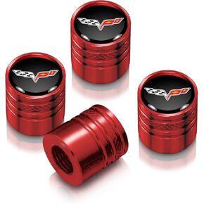for Chevrolet Corvette C6 Logo in Black on Red Aluminum Cylinder-Style Tire Valve Stem Caps in Saudi Arabia