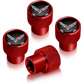 Made for Chevrolet Corvette C7 Logo in Black on Red Aluminum Tire Valve Stem Caps in Saudi Arabia