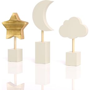 3Pcs Wooden Nursery Decor,Nursery Shelf Decor Cloud Moon and Stars Space Decor Boho Nursery Baby Room Decor Bohemian Baby Decor for Girl Boy Kids in Kuwait