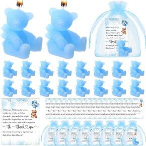 Poen 50 Sets Bear Candles Gender Reveal Cute Candle 50 Bear Thank You Card and Gift Bags Girl Boy Baby Shower Return Gifts for Guest(Blue) in Kuwait