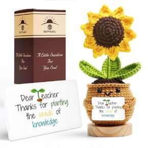 Sunflower Crochet Flower Gift - Handmade Positive Doll with Uplifting Quote - Thank You, Appreciation Gift for Teacher, Best Friend, Coworker, Women - Cute Emotional Support Decor (S4) in Kuwait