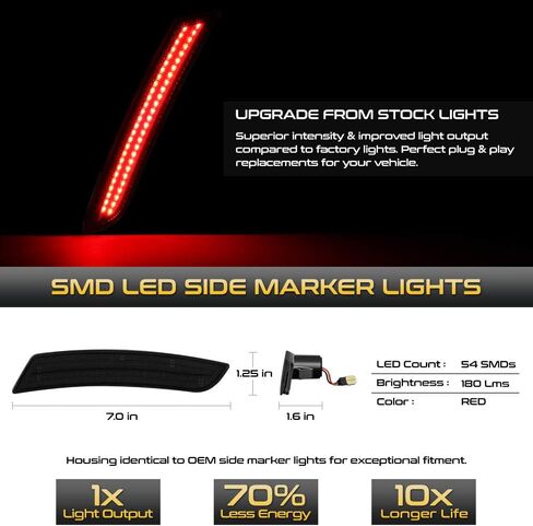 VIPMOTOZ [4-Pieces] Smoke Lens Full Red LED Front + Rear Side Marker Light For 2016-2022 Chevy Camaro, Driver & Passenger Side in Saudi Arabia