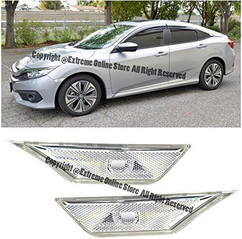Extreme Online Store Replacement for 2016-2021 Honda Civic JDM Front Bumper Fender Reflector Side Marker Lights Turn Signal Lamps Pair (Crystal Smoke) in Saudi Arabia
