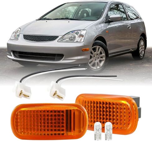 USR 01-05 EM2/ES Side Marker Light – Fender Lamps (Left + Right) Set - Compatible with 2001-2005 Honda Civic / 02-06 Acura Integra/RSX All Models (JDM FROSTED AMBER LENS w/BULB/SOCKET/WIRE) in Saudi Arabia