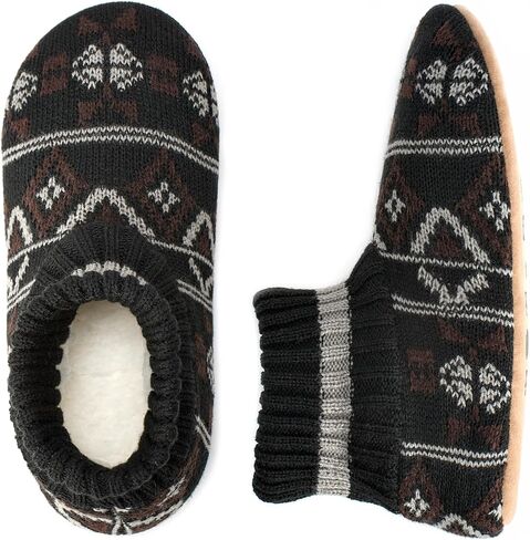 Mens Warm Slipper Socks with Grips, Fuzzy Indoor House Shoes Non-slip Sherpa Lined, Cozy Winter Cabin Slippers for Men Dad Husband Grandpa Boyfriend, Christmas Stocking Stuffers for Adults in Saudi Arabia