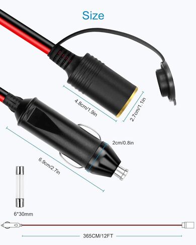 alitove 12awg ولاعة السجائر تمديد الحبل 16.4ft 30a 360w الثقيلة شاحن سيارة كابل 12v 24v ذكر إلى أنثى محول المقبس مع 2 الصمامات الاحتياطية للثلاجة المحمولة مضخة الإطارات ضاغط الهواء فراغ in Kuwait