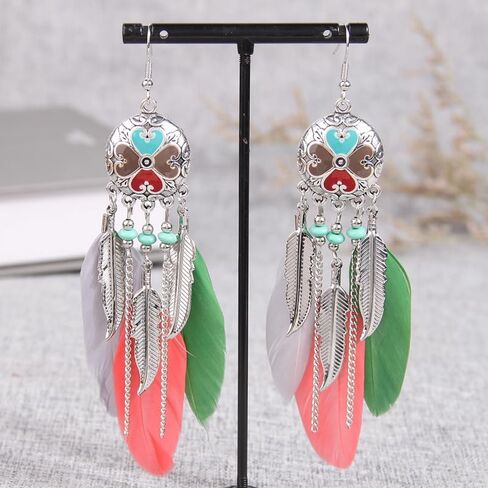 Boho Long Mongel Feather Dangle Drop Artrان مسمار قرط للنساء Bohemian Ball Hotiquoise Tassel متدلي بالربط الرابط الأسماك الأسماك على النمط العرقي خمر Jhumka Jhumki Party Halloween Christmas Jewelry in Saudi Arabia