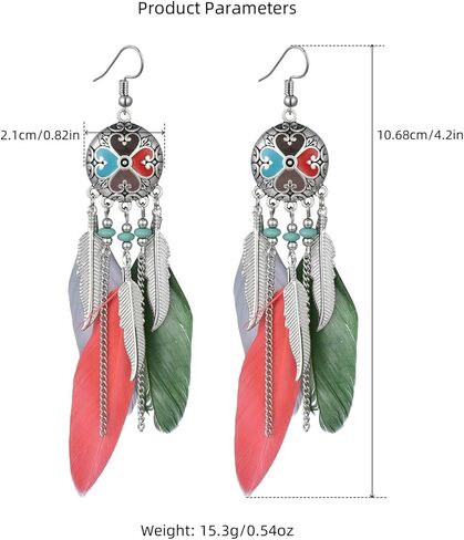 Boho Long Mongel Feather Dangle Drop Artrان مسمار قرط للنساء Bohemian Ball Hotiquoise Tassel متدلي بالربط الرابط الأسماك الأسماك على النمط العرقي خمر Jhumka Jhumki Party Halloween Christmas Jewelry in Saudi Arabia
