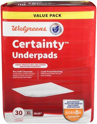 يقين من Walgreens Underpads ، الحد الأقصى للامتصاص XL ، 29x35 بوصة ، 30 عدد ، حزمة القيمة in Saudi Arabia