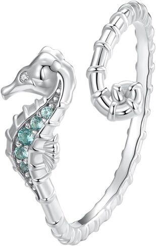 خاتم SHYSNOW TURTLE MERMERID للنساء 925 Sterling Silver Blue Ocean Animal Fish Open Ring Ring Tropical Summer Birthday Jewelry in Kuwait
