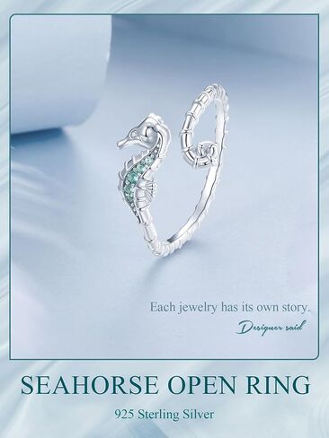 خاتم SHYSNOW TURTLE MERMERID للنساء 925 Sterling Silver Blue Ocean Animal Fish Open Ring Ring Tropical Summer Birthday Jewelry in Kuwait