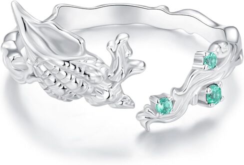 خاتم SHYSNOW TURTLE MERMERID للنساء 925 Sterling Silver Blue Ocean Animal Fish Open Ring Ring Tropical Summer Birthday Jewelry in Kuwait