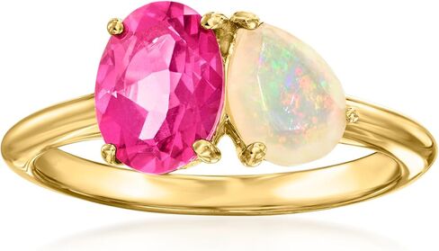 Ross-Simons Ethiopian Opal and 1.60 Carat Pink Topaz Toi Et Moi Ring in 18kt Gold Over Sterling in Saudi Arabia