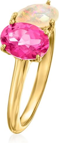 Ross-Simons Ethiopian Opal and 1.60 Carat Pink Topaz Toi Et Moi Ring in 18kt Gold Over Sterling in Saudi Arabia