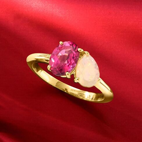 Ross-Simons Ethiopian Opal and 1.60 Carat Pink Topaz Toi Et Moi Ring in 18kt Gold Over Sterling in Saudi Arabia