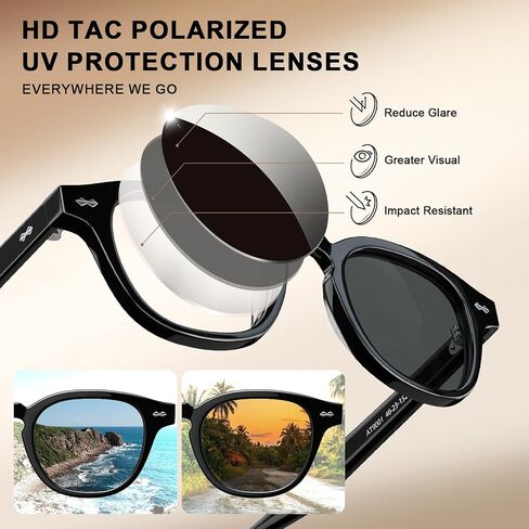 CARFIA Retro Cool Atetate Sunglasses for Men Polarized UV Protection, Keyhole Square Sunnies Driving Shades Trendy Eyewears in Saudi Arabia