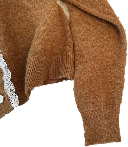 Women Lace Patchwork V-Deace Sweater Knitting Cardigan Women Long Sleeve Sweater Sweater Disual Solid Color Sevents in Saudi Arabia
