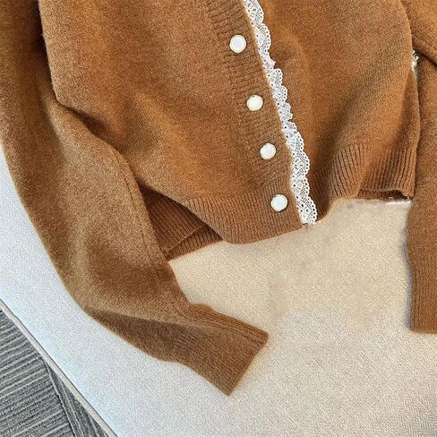Women Lace Patchwork V-Deace Sweater Knitting Cardigan Women Long Sleeve Sweater Sweater Disual Solid Color Sevents in Saudi Arabia