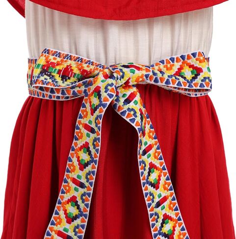 Mexican Dress for Girls Traditional Folk Ruffle Drape Outfit with Belt for Carnival, Halloween Party in Kuwait