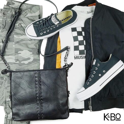 K & Bo Stevie Women's Crossbody Crossbod Presh ، Rocker Chic Boho Medium ، يتحول إلى حقيبة القابض ، والوزن الخفيف in Kuwait