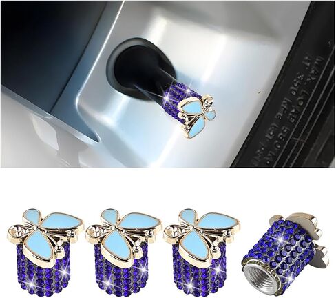 Bling Car Tire Valve Stem Caps, 4PCS Aluminum Crystal Rhinestone Butterfly Vehicle Wheel Air Valve Cover, Corrosion Resistant Leak Proof Auto Exterior Accessories, Universal Fit (Champagne) in Saudi Arabia