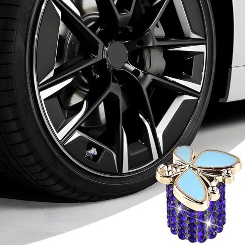 Bling Car Tire Valve Stem Caps, 4PCS Aluminum Crystal Rhinestone Butterfly Vehicle Wheel Air Valve Cover, Corrosion Resistant Leak Proof Auto Exterior Accessories, Universal Fit (Champagne) in Saudi Arabia