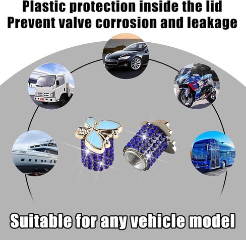 Bling Car Tire Valve Stem Caps, 4PCS Aluminum Crystal Rhinestone Butterfly Vehicle Wheel Air Valve Cover, Corrosion Resistant Leak Proof Auto Exterior Accessories, Universal Fit (Champagne) in Saudi Arabia