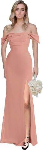 Chiffon Bridesmaid Dresses for Women Off Shoulder Mermaid Formal Wedding Guest Dress with Slit in Saudi Arabia