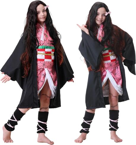 Anime Kimono Costumes Women Girls Halloween Cosplay Pink Outfits Cape Festival Uniform Dress Up with Wig in Saudi Arabia