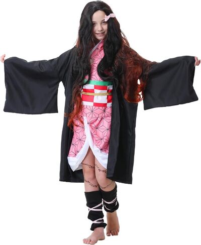 Anime Kimono Costumes Women Girls Halloween Cosplay Pink Outfits Cape Festival Uniform Dress Up with Wig in Saudi Arabia