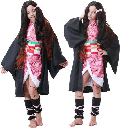Anime Kimono Costumes Women Girls Halloween Cosplay Pink Outfits Cape Festival Uniform Dress Up with Wig in Saudi Arabia