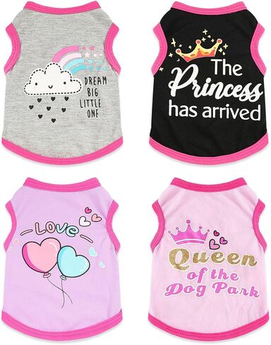 4 قطع ملابس الكلاب للكلاب الصغيرة بوي ملابس الجرو الصيفية ل chihuahua yorkie لينة لطيف نمط الكلب قميص الينابيع الحيوانات الأليفة CATING الوردي الورد Red Green XXS ~ M (xx-small in Kuwait