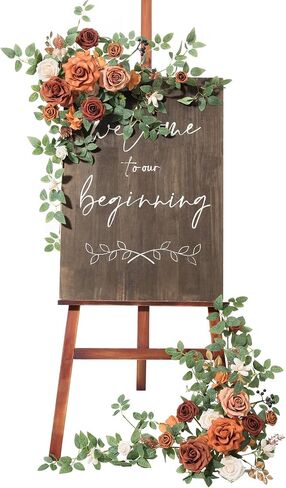 Ling's Moment 2pcs Wedding Flowers Garland Artificial Floral Swag Arch Decorations Rose Greenery Arrangements Sunset Terracotta Ceremony Reception Garden Easel Wall Entryway Outdoor (NOT Include Sign) in Saudi Arabia