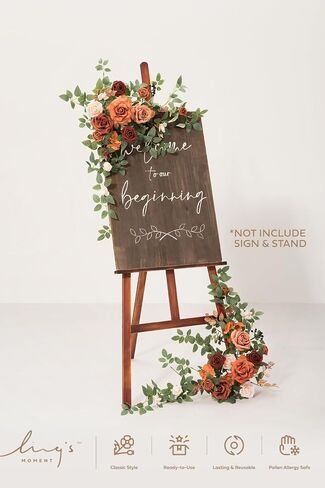 Ling's Moment 2pcs Wedding Flowers Garland Artificial Floral Swag Arch Decorations Rose Greenery Arrangements Sunset Terracotta Ceremony Reception Garden Easel Wall Entryway Outdoor (NOT Include Sign) in Saudi Arabia