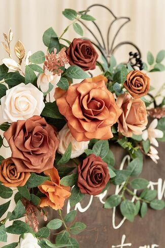 Ling's Moment 2pcs Wedding Flowers Garland Artificial Floral Swag Arch Decorations Rose Greenery Arrangements Sunset Terracotta Ceremony Reception Garden Easel Wall Entryway Outdoor (NOT Include Sign) in Saudi Arabia