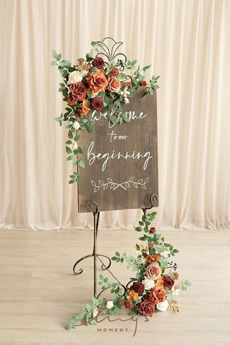 Ling's Moment 2pcs Wedding Flowers Garland Artificial Floral Swag Arch Decorations Rose Greenery Arrangements Sunset Terracotta Ceremony Reception Garden Easel Wall Entryway Outdoor (NOT Include Sign) in Saudi Arabia