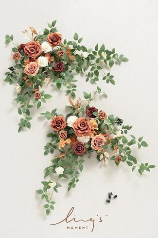 Ling's Moment 2pcs Wedding Flowers Garland Artificial Floral Swag Arch Decorations Rose Greenery Arrangements Sunset Terracotta Ceremony Reception Garden Easel Wall Entryway Outdoor (NOT Include Sign) in Saudi Arabia