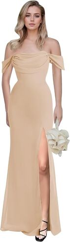 Chiffon Bridesmaid Dresses for Women Off Shoulder Mermaid Formal Wedding Guest Dress with Slit in Saudi Arabia