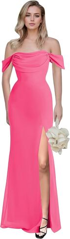 Chiffon Bridesmaid Dresses for Women Off Shoulder Mermaid Formal Wedding Guest Dress with Slit in Saudi Arabia