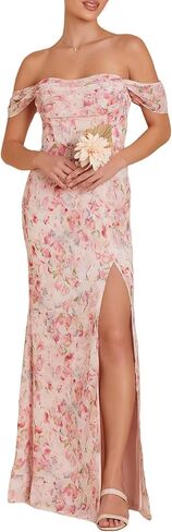 Chiffon Bridesmaid Dresses for Women Off Shoulder Mermaid Formal Wedding Guest Dress with Slit in Saudi Arabia