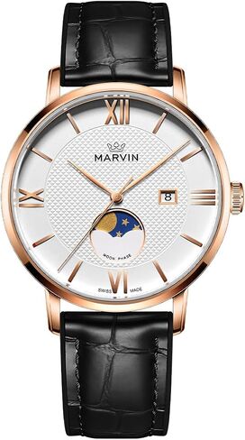 marvin Luxury Watches for Men Swiss Mens Watch Casual Men's Wrist Watches with Silicone and Leather Strap,Stainless Steel Case,Quartz Movement,50M Waterproof in Saudi Arabia