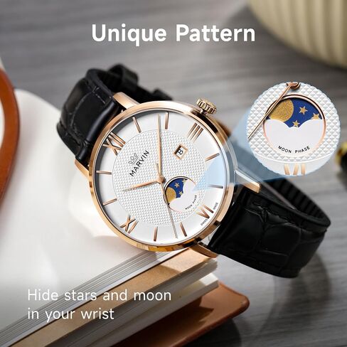 marvin Luxury Watches for Men Swiss Mens Watch Casual Men's Wrist Watches with Silicone and Leather Strap,Stainless Steel Case,Quartz Movement,50M Waterproof in Saudi Arabia