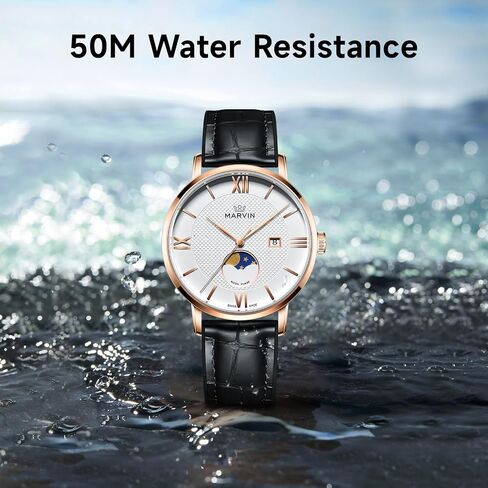 marvin Luxury Watches for Men Swiss Mens Watch Casual Men's Wrist Watches with Silicone and Leather Strap,Stainless Steel Case,Quartz Movement,50M Waterproof in Saudi Arabia